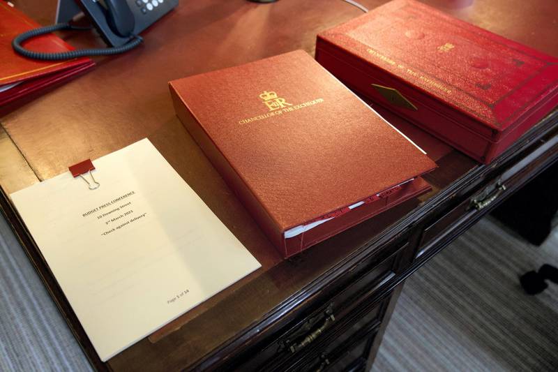 The Chancellor's budget speech ready to be delivered to parliament. HM Treasury 