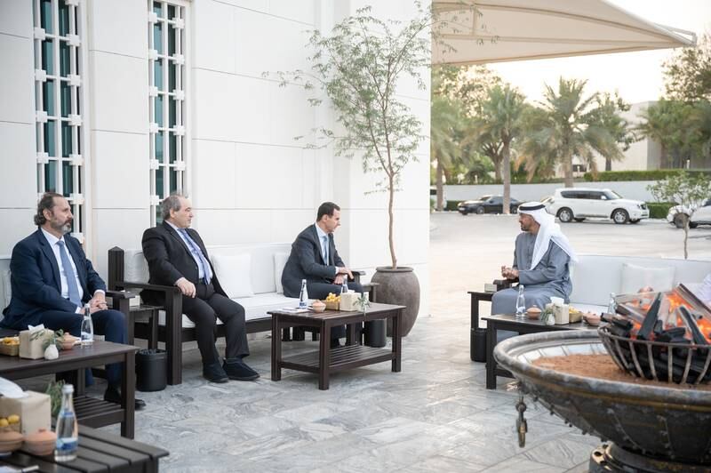 The two leaders discussed a number of issues and emphasised preserving the territorial integrity of Syria and the withdrawal of foreign forces from the country. Rashed Al Mansoori / Ministry of Presidential Affairs